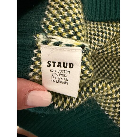 Staud Knave Cardigan in Green Cypress Argyle - Size S - Picture 8 of 8